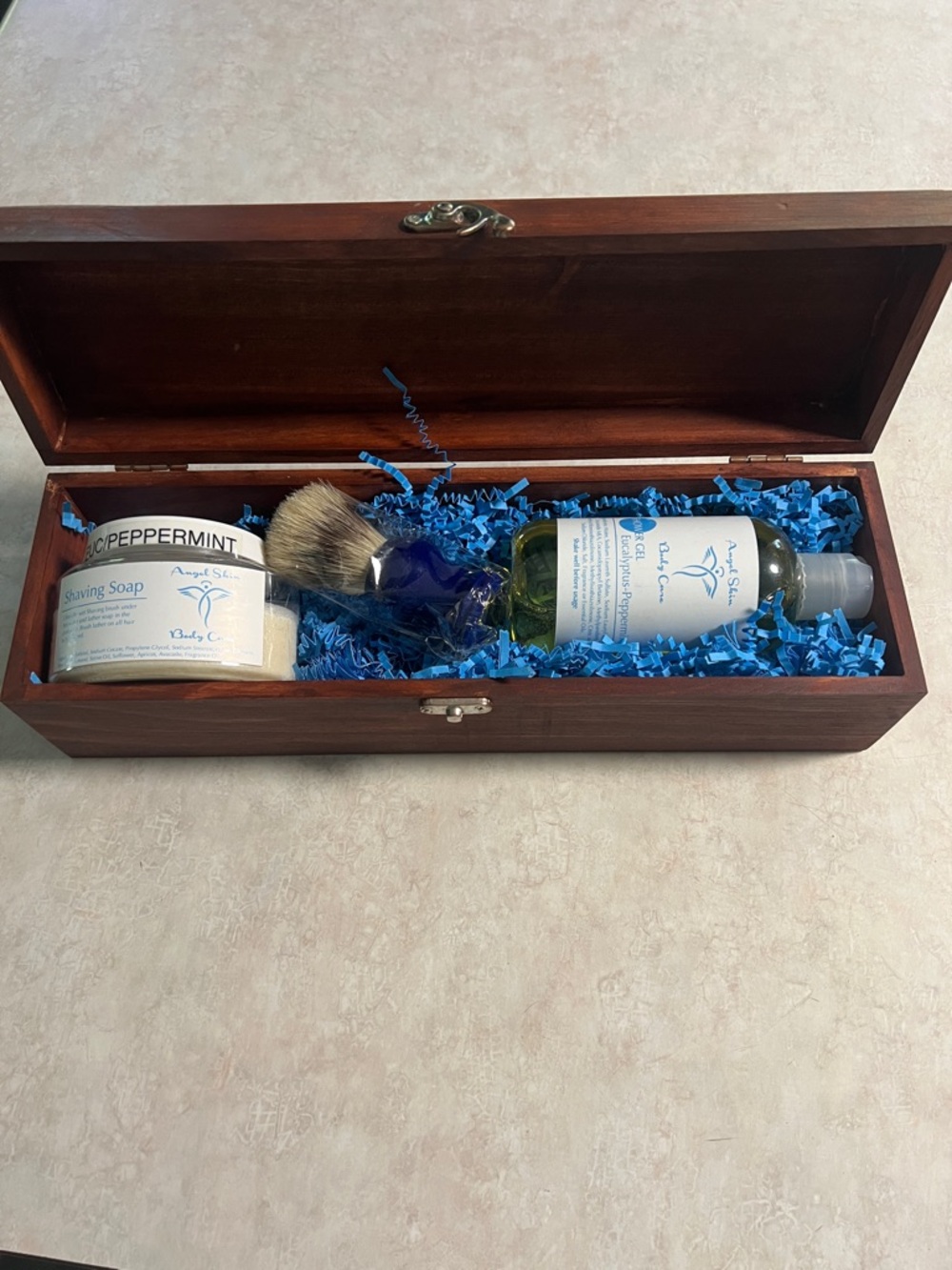 Peppermint/Eucalyptus Shaving Set — nice wooden box